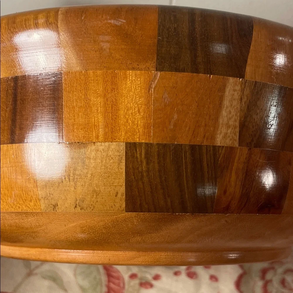 Wooden Checkered Handmade Salad Bowl 5 Piece Set